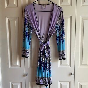 Linea Donatella Paisley/Floral Patterned Robe in Purple and Blue